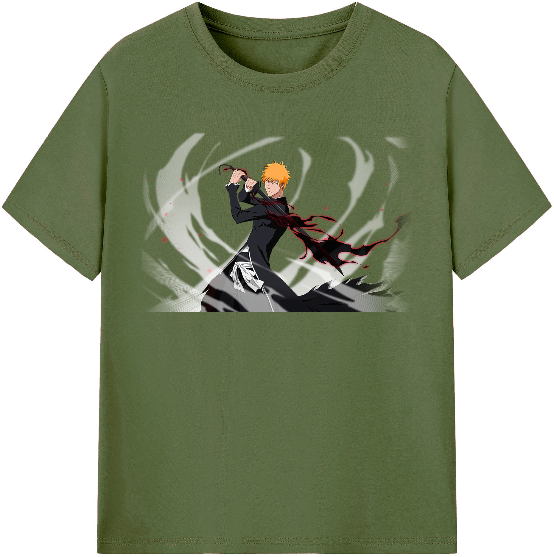 （画像用） ブリーチ 黒崎一護（くろさき いちご）BLEACH Kurosaki Ichigo 綿100％半袖Tシャツ（フロントプリント）